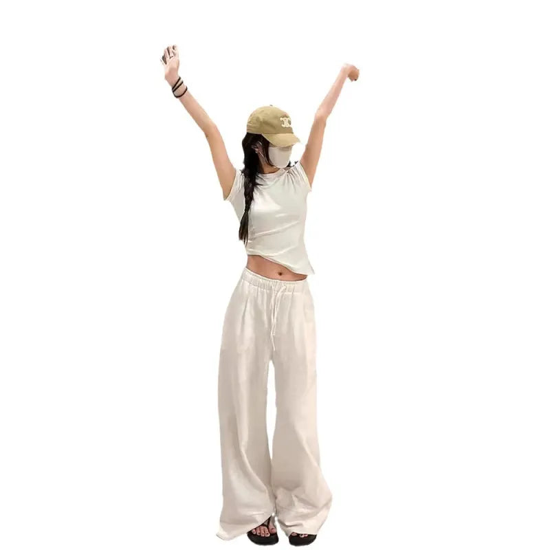 White Wide Leg Trousers - detail